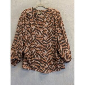 Hope and Harlow Women's Plus Size 1X Abstract Print V Neck Button‎ Front Blouse